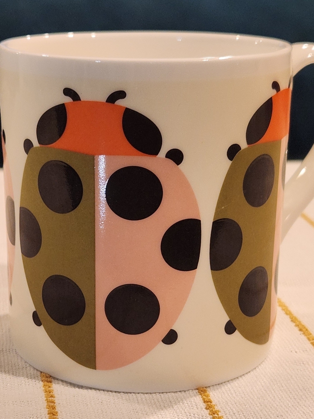 Orla Kiely Lady Bug Bone China Mug White & Pink
